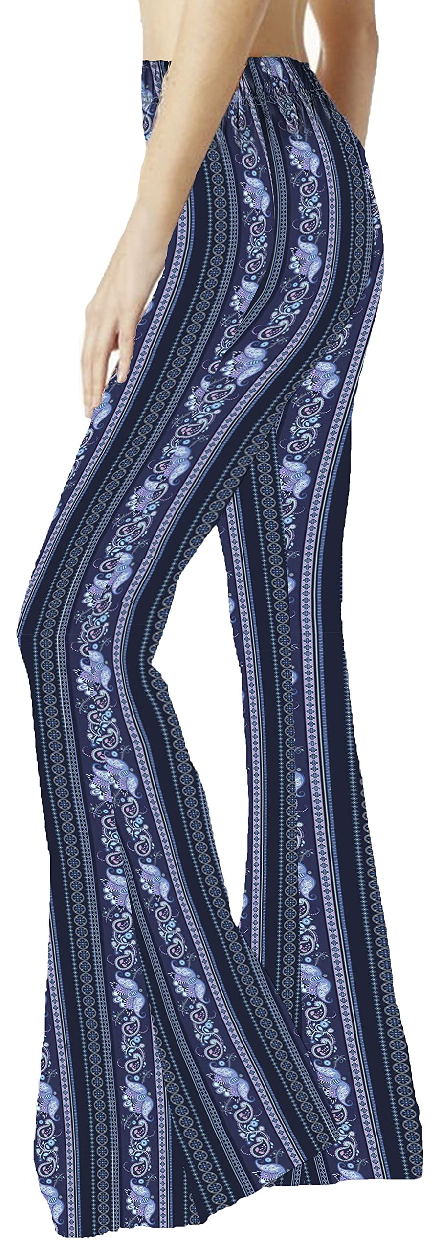 WSPLYSPJY Women Print Stretch Bell Bottom Flare Palazzo Pant Trousers