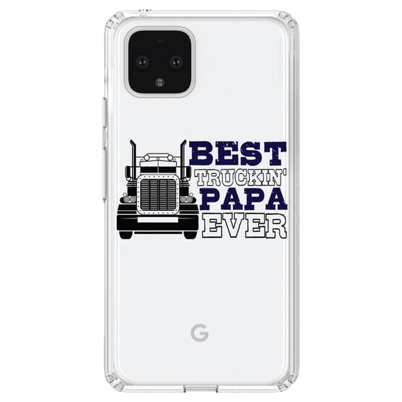 DistinctInk Clear Shockproof Hybrid Case for Google Pixel 4 XL (6.3" Screen) - TPU Bumper Acrylic Back Tempered Glass Screen Protector - Best Truckin' Papa Ever