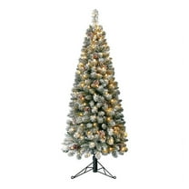 Home Heritage Corner 5' Flocked 100 LED Pre-Lit Artificial Christmas Tree