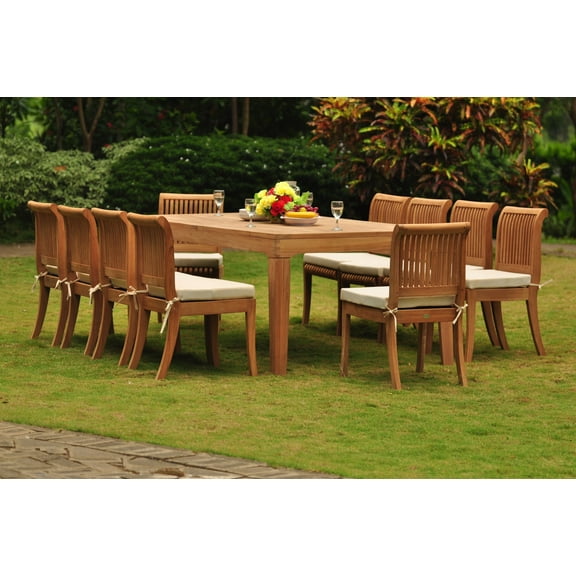 Teak Dining Set: 12 Seater 13 Pc: Large Caranasas 122" Dining Rectangle Table Table & 12 Giva Armless Chairs Outdoor Patio Grade-A Teak Wood WholesaleTeak #WMDSGV61