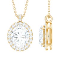 Rosec Jewels Oval Shape Cubic Zirconia Pendant Necklace with Halo for Women, 10K Yellow Gold
