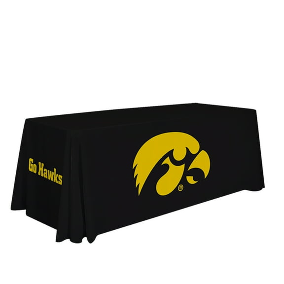 Iowa Hawkeyes 6' College Sports Printed Table Throw - NCAA Licensed - Polyester Draped - School Tablecloth (Black, Gold)
