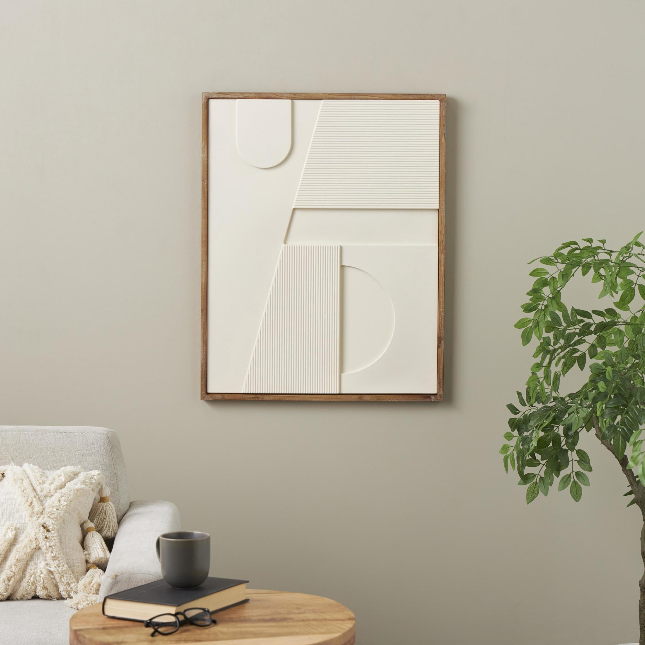 24" x 31" Dimensional Art Deco Arched Geometric Framed Wall Art with Brown Wooden Frame, by DecMode