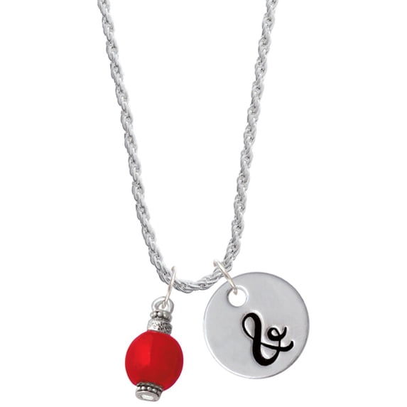 Delight Jewelry Silvertone Red Chinese Lantern with Clear Crystal Silvertone Script Initial Disc - & - Charm Necklace, 20"+3"