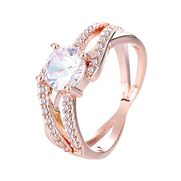 Rose Gold Plated CZ Crystal Square Simulated Diamond Engagement Ring Promise Rings for Women