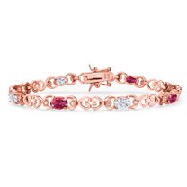 Gem Stone King 18K Rose Gold Plated Silver Pink Tourmaline and White Moissanite and Lab Grown Diamond Bracelet for Women | 3.91 Cttw | Gemstone October Birthstone | Oval 6X4MM | Length 7.25 inches
