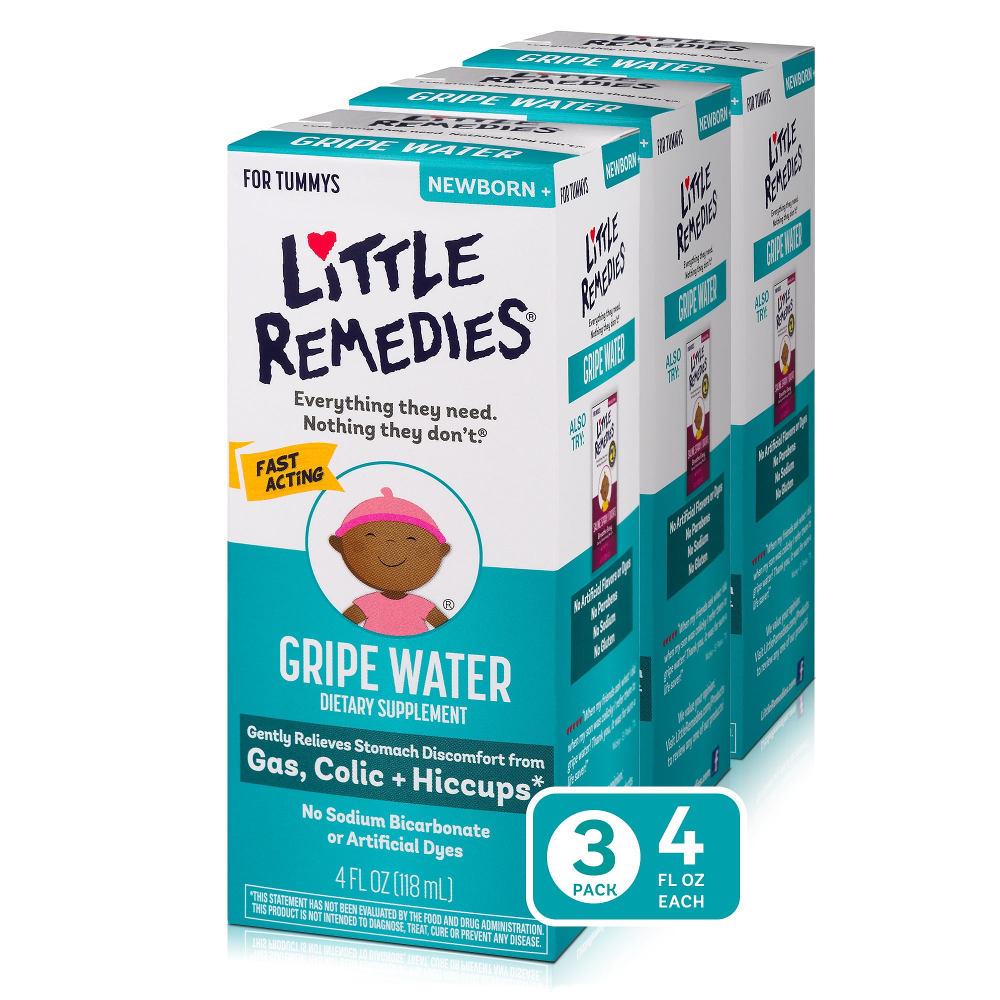 Little Remedies Gripe Water, Colic & Gas Relief, Safe for Newborns, 4