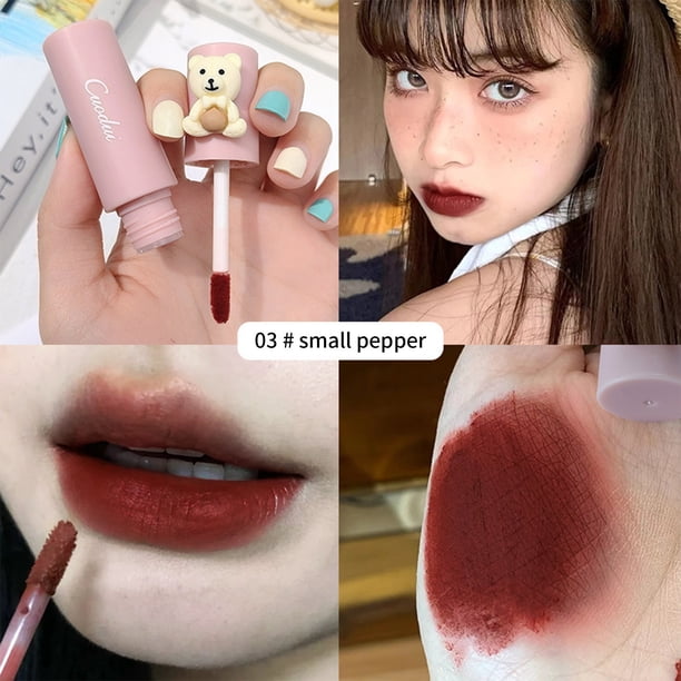 Lápiz labial Cuodui Lindo Terciopelo Cara Labios Barro Mate Esmalte de Labios Muñeca Oso Blanco Minoría Esmalte de labios de osito de goma