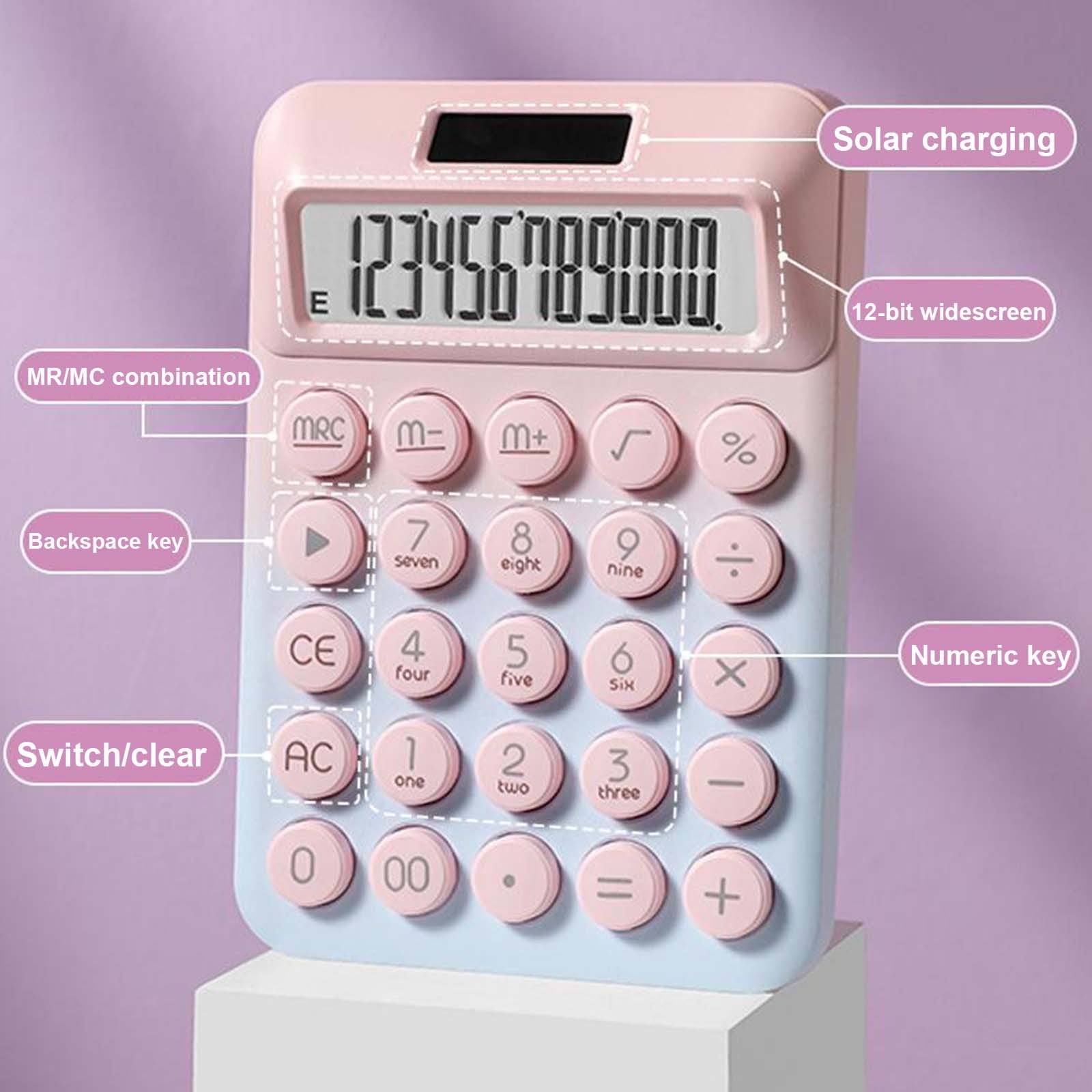 Fufafayo 4Pcs Solar Calculator 12-Digit Large Display, High Color Dopamine Mechanical Key Scientific Computer, Portable Office Study Calculator for Study Teachers Home Office
