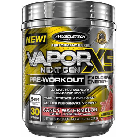 MuscleTech Vapor X5 Next Gen Explosive Energy Pre Workout Powder, Candy Watermelon, 30
