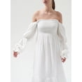 thumbnail image 3 of Vestido Tsseiatte para mujer, escote cuadrado, hombros descubiertos, manga larga abullonada, fruncido, cintura alta, informal, corte A, 3 of 7