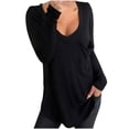 thumbnail image 2 of UTTOASFAY Winter Clothes for Womens Women's V-Neck Solid Color Loose Casual Fashion Long Sleeve T-Shirt Tops, 2 of 4