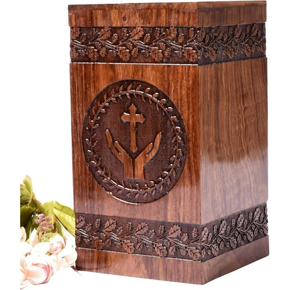 Rosewood Urn for Human Ashes - Tree of Life Wooden Box - Personalized Cremation Urn for Ashes Handcrafted Large Wooden Urn Box (M(9.5X5.5”)180CU, rosewood Handcross)