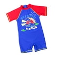 thumbnail image 3 of Boys Swimsuit Kids Lightweight Quick Drying Swimwear Color Block Crew Neck Short Sleeve Protective One Piece Swimsuit for Play with Cap Blue 5 Years-6 Years, 3 of 5
