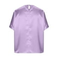 thumbnail image 5 of Homenesgenics Womens Tops Plus Size Spring Casual Fashion Solid Color Short Sleeve Round Neck Satin Top /Shirt Purple XL, 5 of 8