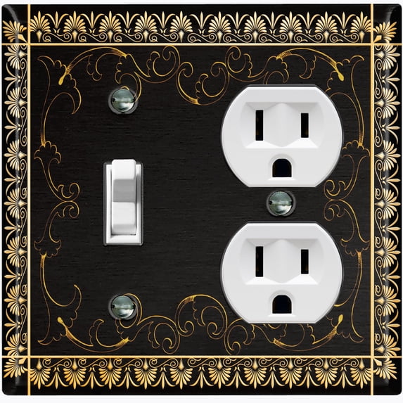 Metal Light Switch Plate Cover Elegant Victorian Floral Frame Black FRA074