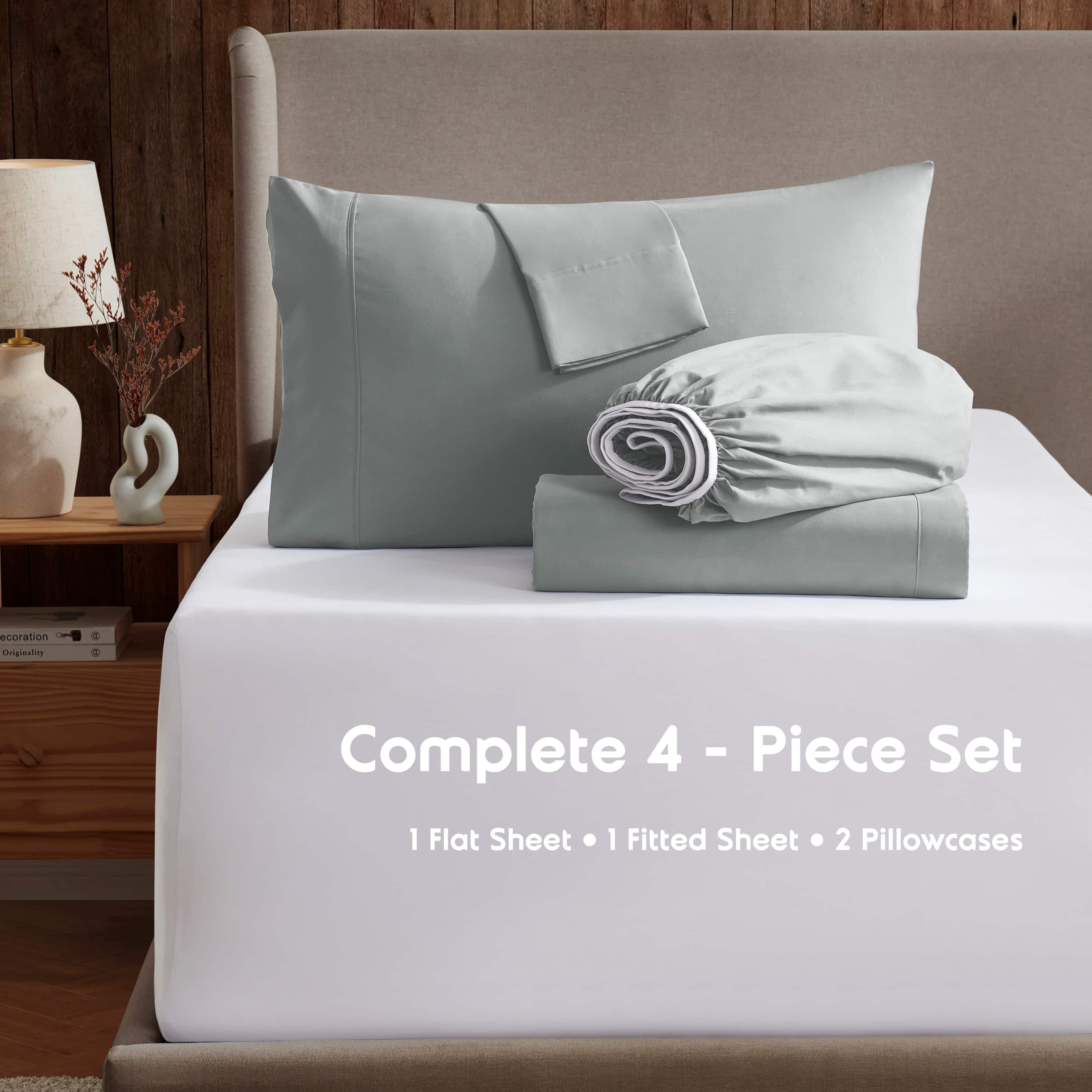 LammaLoe Extra Deep Pocket Queen Sheets Set, 4 Piece, Fits 18"-24" Mattress, Breathable & Extra Soft Bed Sheets, Silver Gray