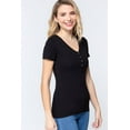 thumbnail image 4 of Saronite Basics V Neck Short Sleeve Henley Knit Shirt Top, Black (Women's), 4 of 4