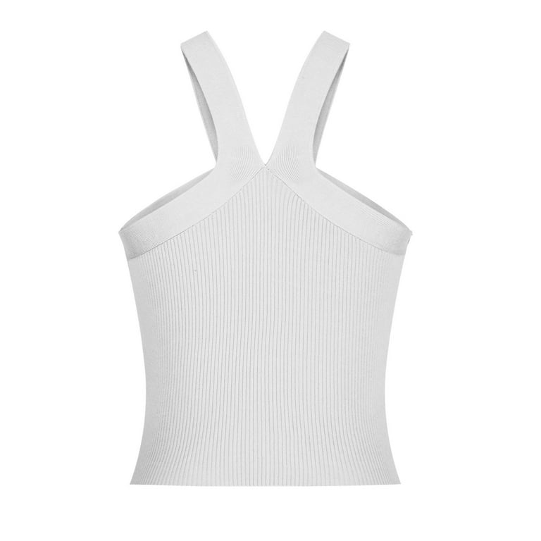 YYDGH Women's Criss Cross Halter Crop Top Ribbed Knit YYDGH Women's Criss Cross Halter Crop Top Ribbed Knit