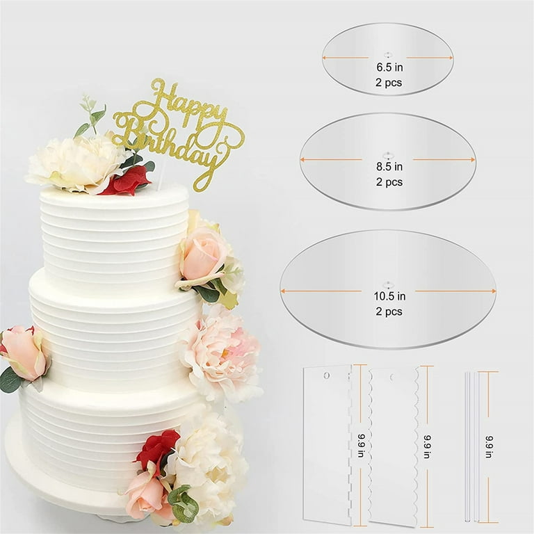 8.5 inch Acrylic Cake Discs - Set of 2 Circles (0.22 inch thick) with  Scraper - Buttercream Round Cake Decorating Icing Bake Tools