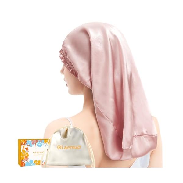 wonima11 Long Silk Hair Bonnet for Sleeping Women/Men for All Long Hair Types, 100% Real Mulberry Silk Hair Wrap Bonnet for Sleeping, Silk Night Cap for Hair Care/Hairstyle,Rosy Pink