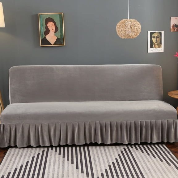 XmhyTop Sofa Cover for Folding Sofas Stretch Couch Covers for Living Room Easy Fit Washable Furniture Sofa Protector with Skirt 59.05-66.92*39.37inch (Grey)