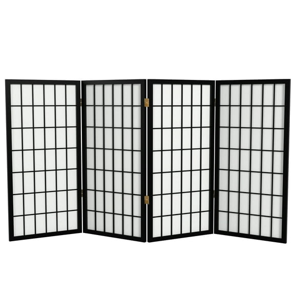 3 ft. Tall Classic Japanese Window Pane Lattice Privacy Screen - Black - 4 Panels