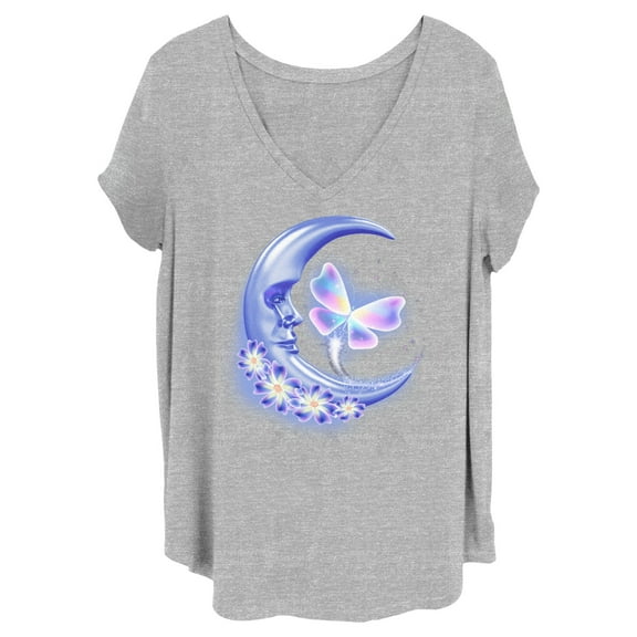 Junior's Lost Gods Airbrushed Half Crescent Moon Graphic Tee Heather Gray 2X