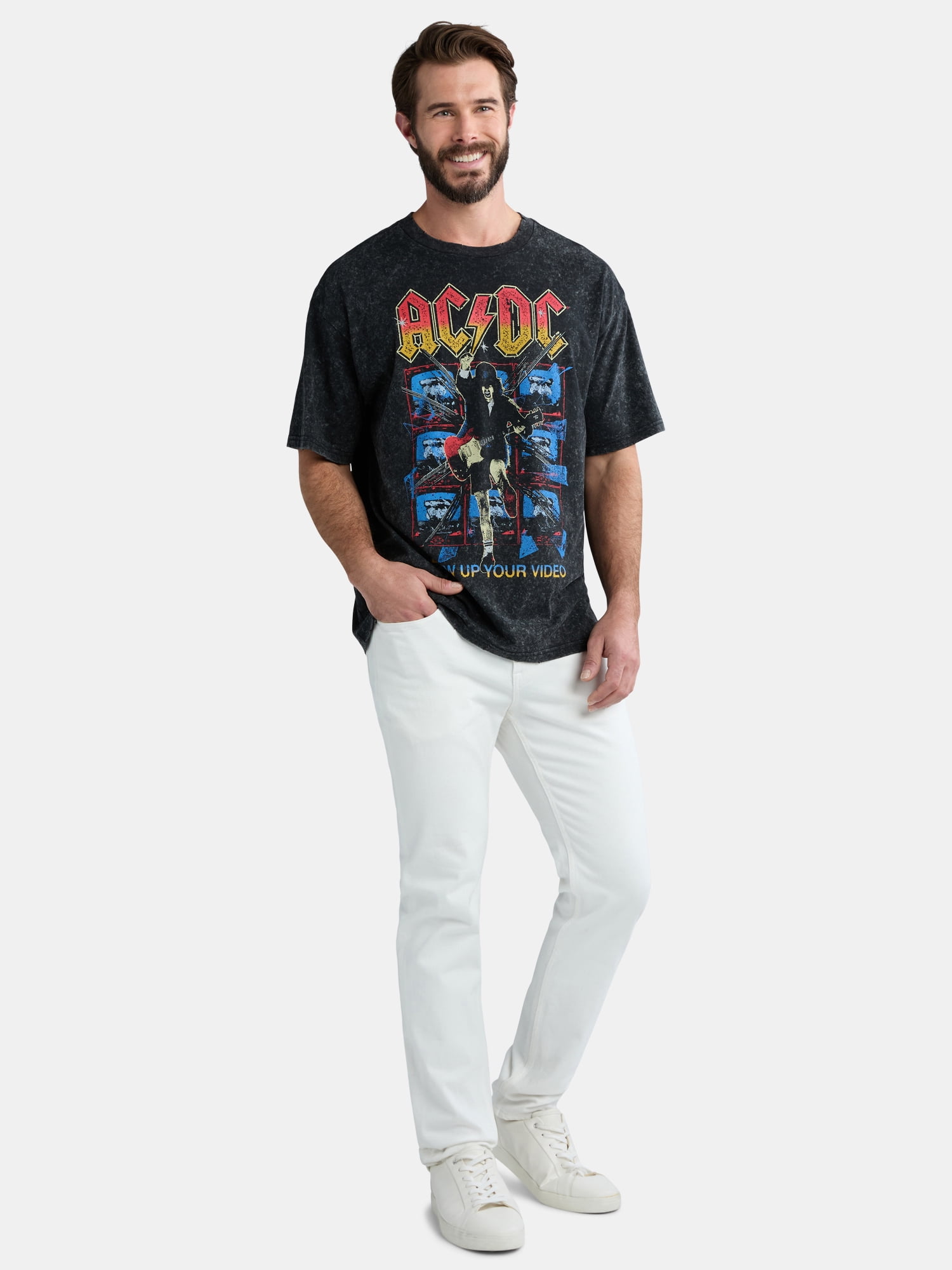 AC/DC Men's & Big Men's Mineral Wash Oversized Graphic Band Tee, Sizes XS-3XL
