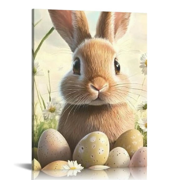 FCXZI Easter Bunny Canvas Prints Vintage Wall Art Hanging Picture for Home Office Decor Unframe-style 12x16in
