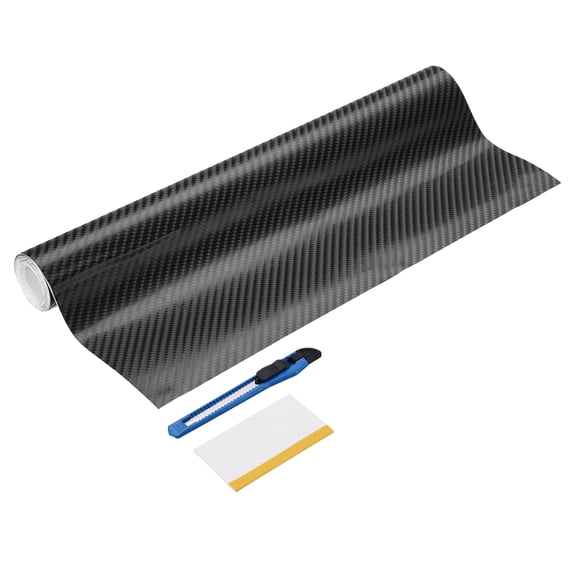 1 Set 4D Carbon Fiber Vinyl Wrap 11.81" x 7ft Self-Adhesive Car Sticker Waterproof Wrap Roll for DIY Decor Automotive Exterior Interior Protection with Scraper Tool, Black