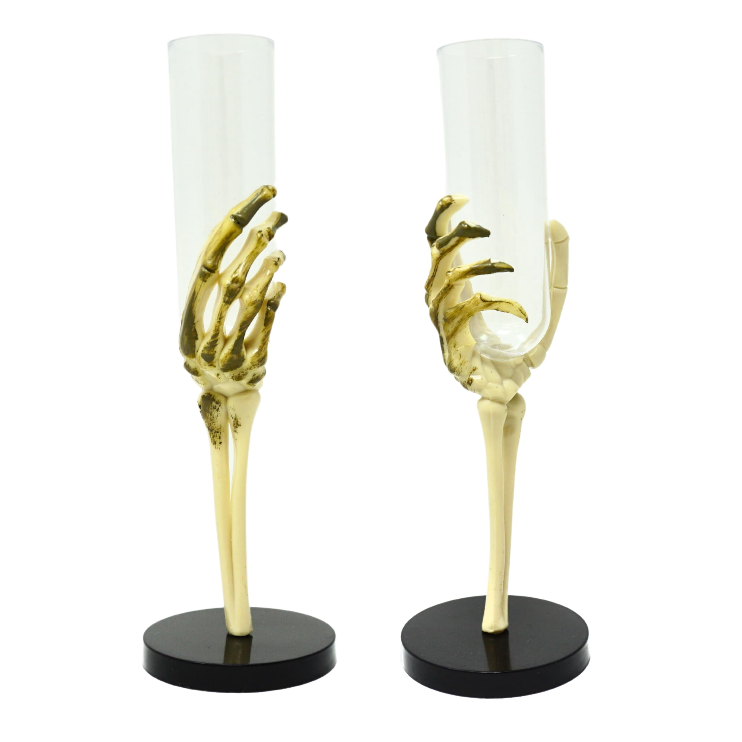 4E's Novelty Skeleton Hand Flutes 12 Pack - Clear Plastic Halloween Champagne Cocktail Goblets (2.7oz) - Halloween Wine Glasses for Spooky Parties