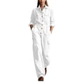 thumbnail image 2 of Utility Jumpsuit Button down Wide Leg Cargo Pockets Collared Utility Jumpsuit Long Sleeve High Waist Pleated Casual Wide Leg Overalls with Pockets, 2 of 7