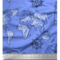 Soimoi Blue Cotton Duck Fabric Direction Compass & Lighthouse Map Printed Craft Fabric by the Yard 42 Inch Wide