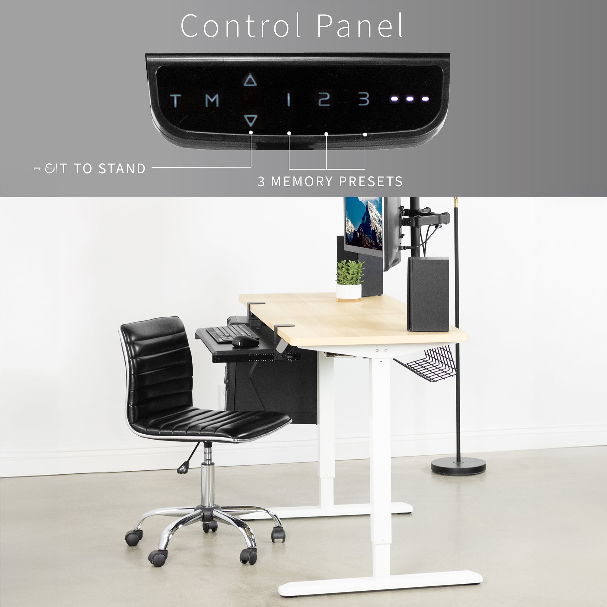 VIVO Electric 60” x 24” Standing Desk Light Wood Top White Frame w
