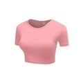 thumbnail image 2 of FashionMille Women's Basic Solid Crew Neck Stretch Ribbed Knit Short Sleeve Crop T Shirt Top, 2 of 5