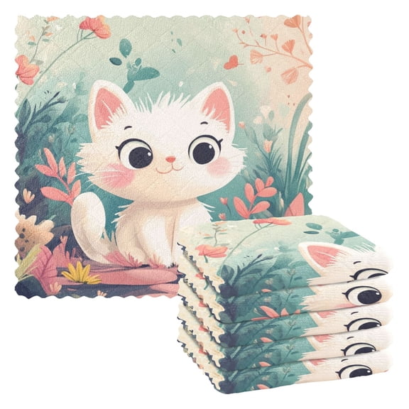 6 Pieces of Kitchen Towels 11x11Inch Kitchen Dish Cloths Kitchen Dish Towels Reuseable Cleaning Cloths Adorable Cat