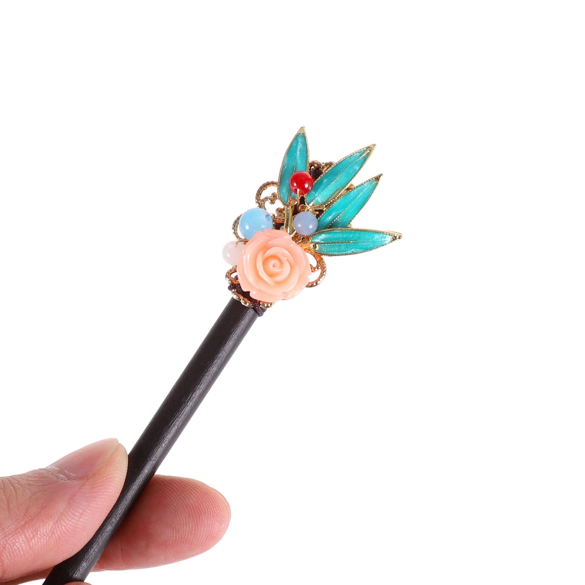 Unique Bargains Hair Chopstick 1 Pc Black, Pink, Blue [Leaves Rose]