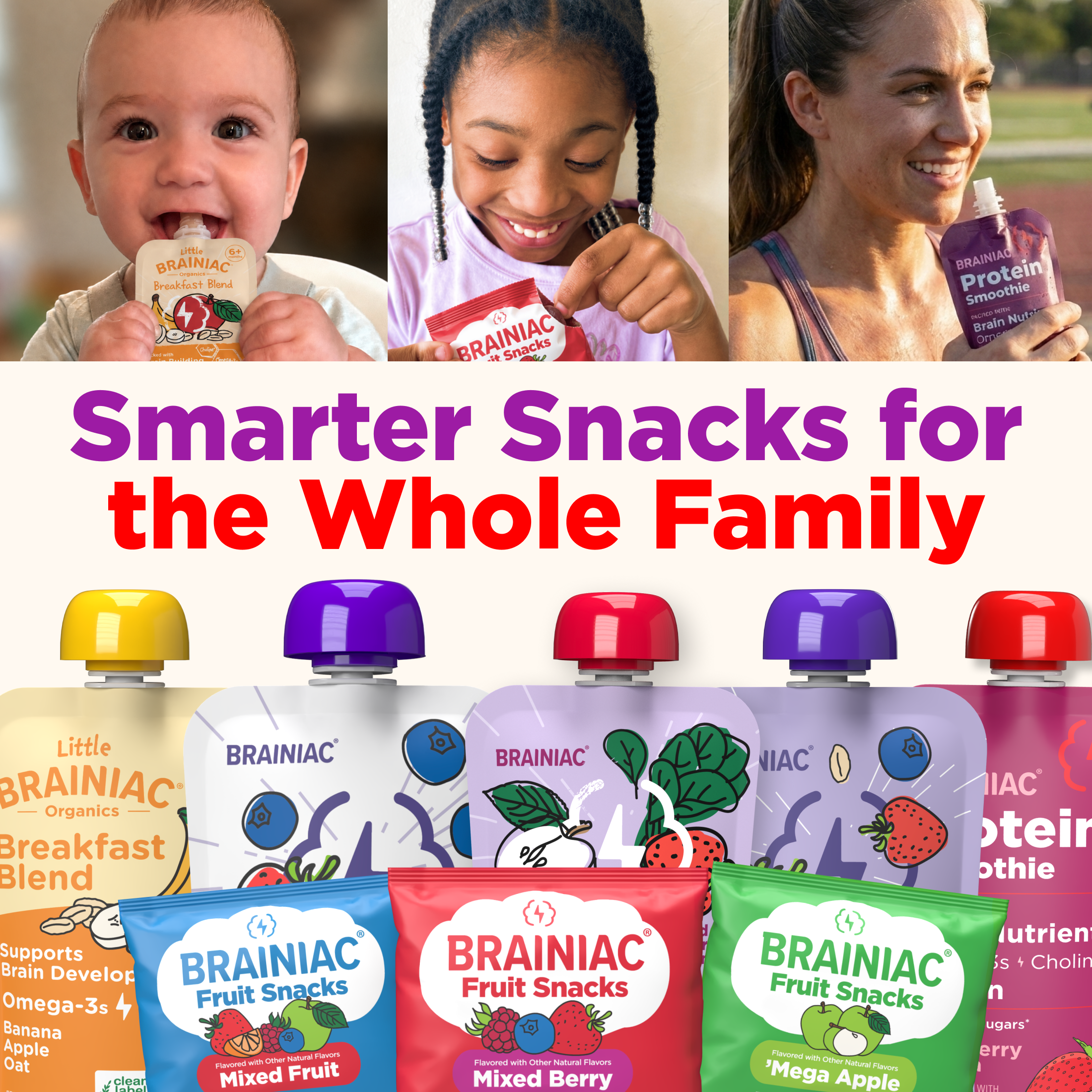 Brainiac Protein Smoothies with Omega-3s, Strawberry Banana, No Sugar Added, 4 oz, 4ct