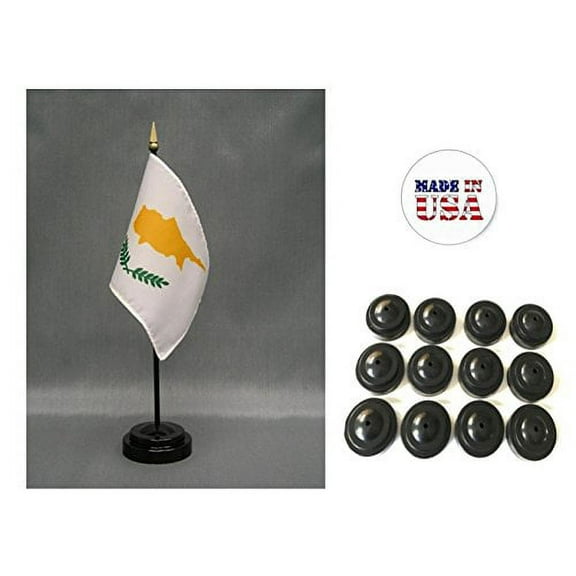 Box of 12 Cyprus 4"x6" Miniature Desk & Table Flags Includes 12 Flag Stands & 12 Cypriot Small Mini Stick Flags
