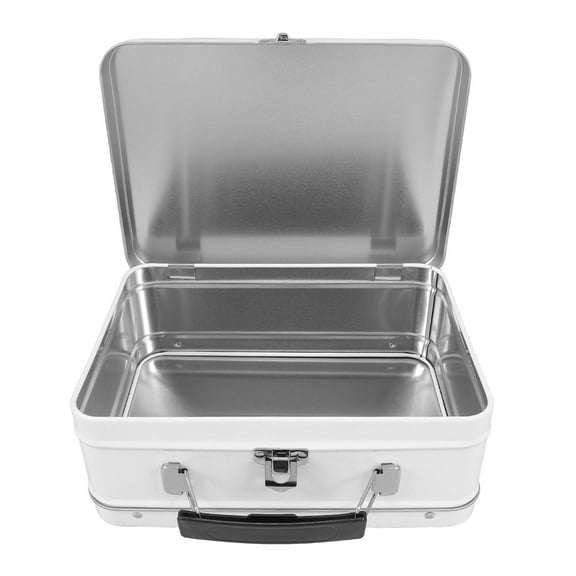 OULII White Tinplate Lunch Box Metal Container with Hinged Lid for Food Storage