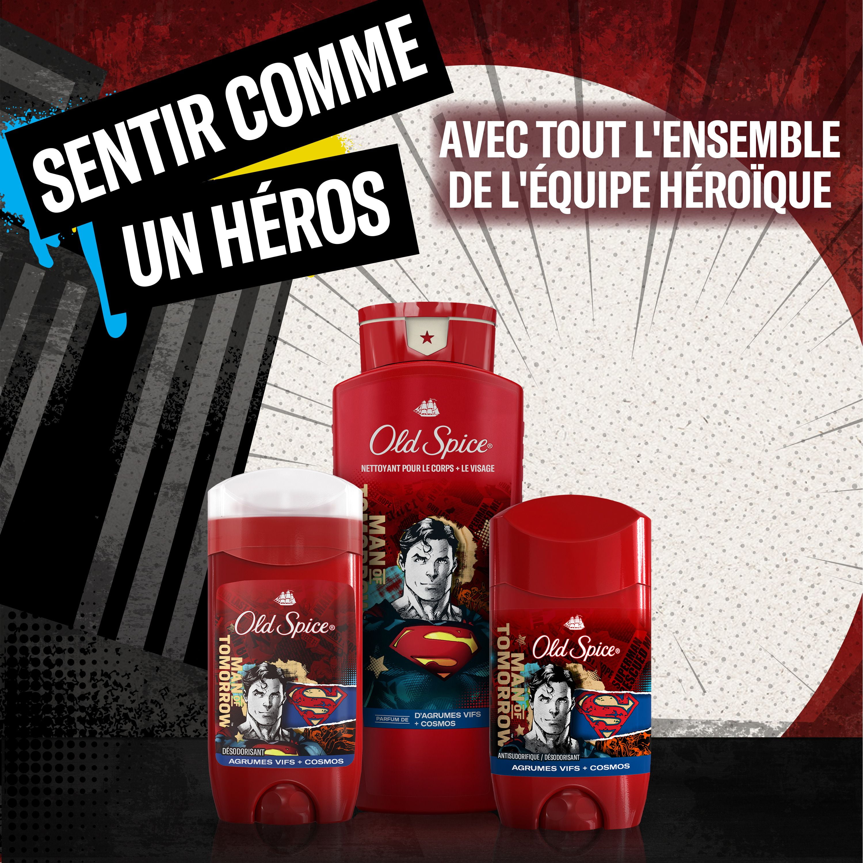 Antisudorifique et désodorisant Old Spice pour hommes, fraîcheur 24 heures sur 24, 7 jours sur 7, protection longue durée contre la transpiration et les odeurs, sentez comme un héros, Superman, parfum 73G