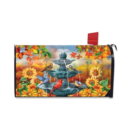 Briarwood Lane Fall Mailbox Cover - Standard Size - Bath Time Birds Autumn For Fall Mailbox Cover