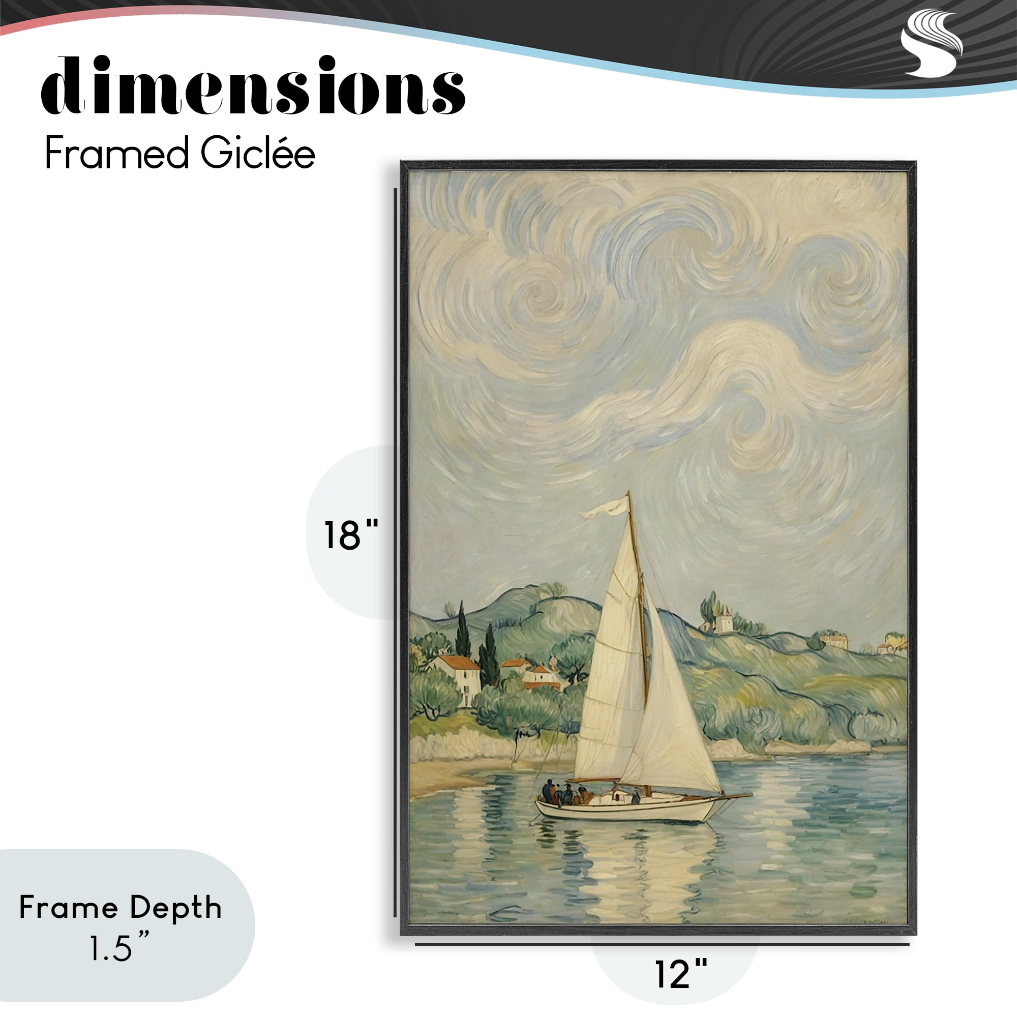 Stupell Industries Sailboat Beneath Swirling Clouds Black Framed Giclee Art, design by Angie Hawke