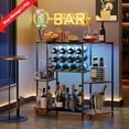 thumbnail image 6 of Wine Bar Cabinet with LED Lights, Mini Wine Rack with Storage and Glass Holder, Home Bar Cart for Liquor, 3-Tier Bar Table for Kitchen, Dining Room, Living Room, Rustic Brown, 6 of 9