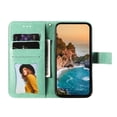 thumbnail image 3 of For Samsung Galaxy A55 5G 6.6" Seven Petal Flower Embossed Strong Magnetic Attachment/Closure, Card Slots/Pocket, PU Leather Flip Wallet Case With Hanging Rope,Green,For Galaxy A55 (5G), 3 of 8