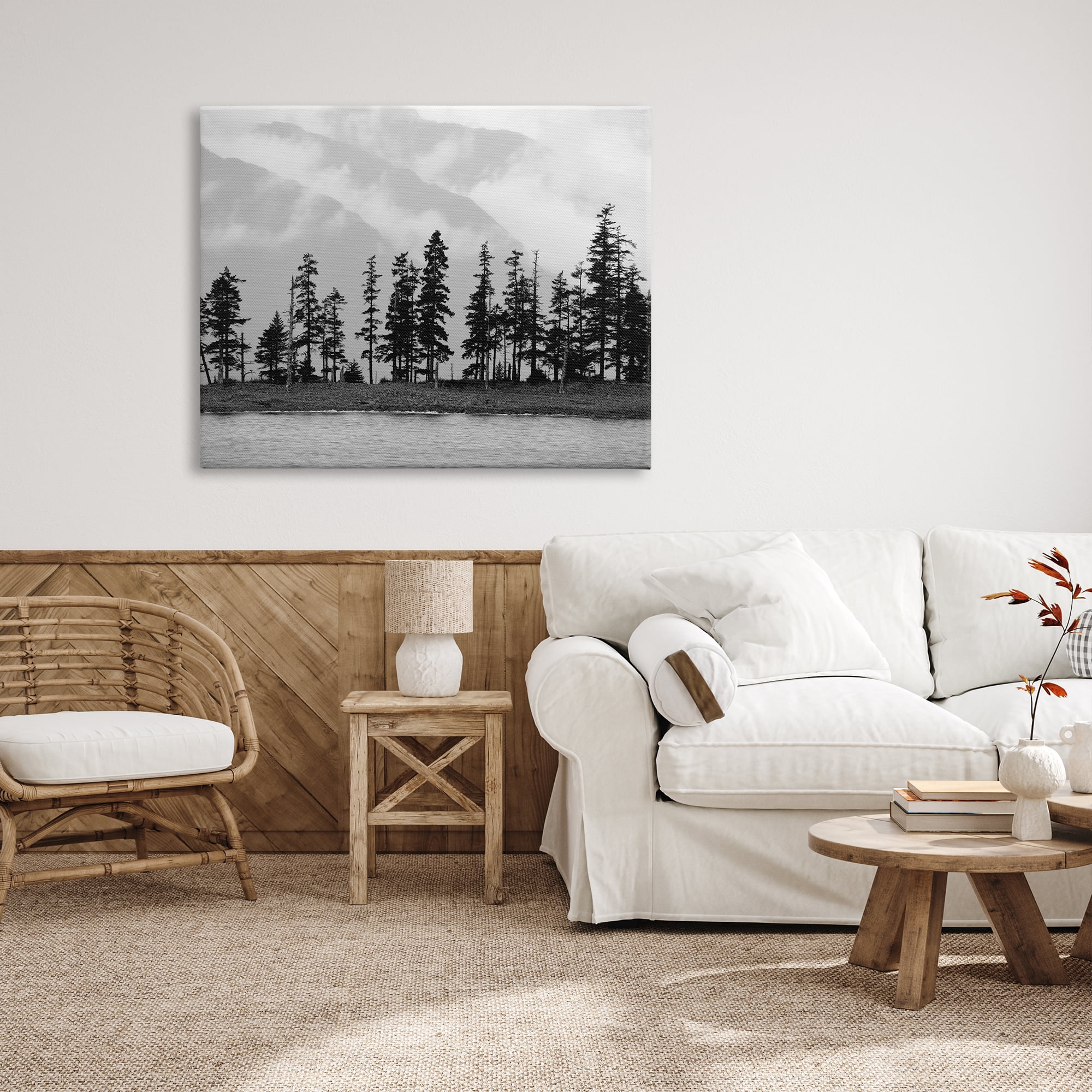 Stupell Indtries Empty Pine Tree Forest Coast Line Misty Mountains,48 x 36,Design by Savanah Plank