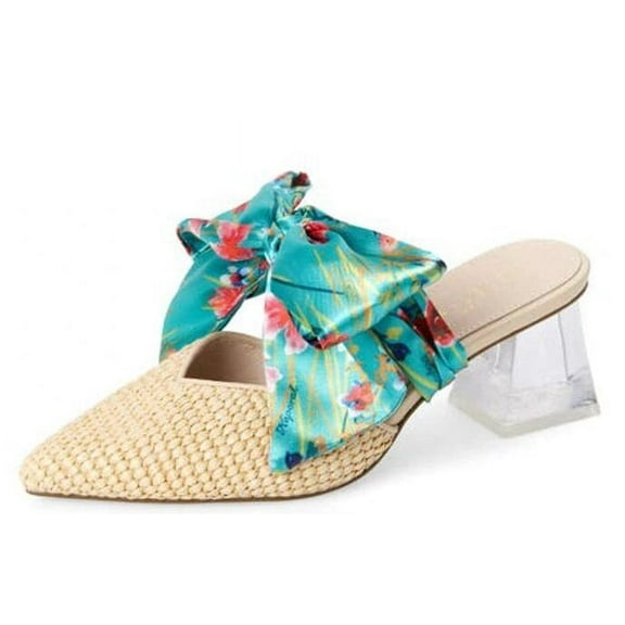 Cecelia New York Copper Woven Raffia Slip On Pointed Toe Block Heel Sandals (Woven Raffia, 6)