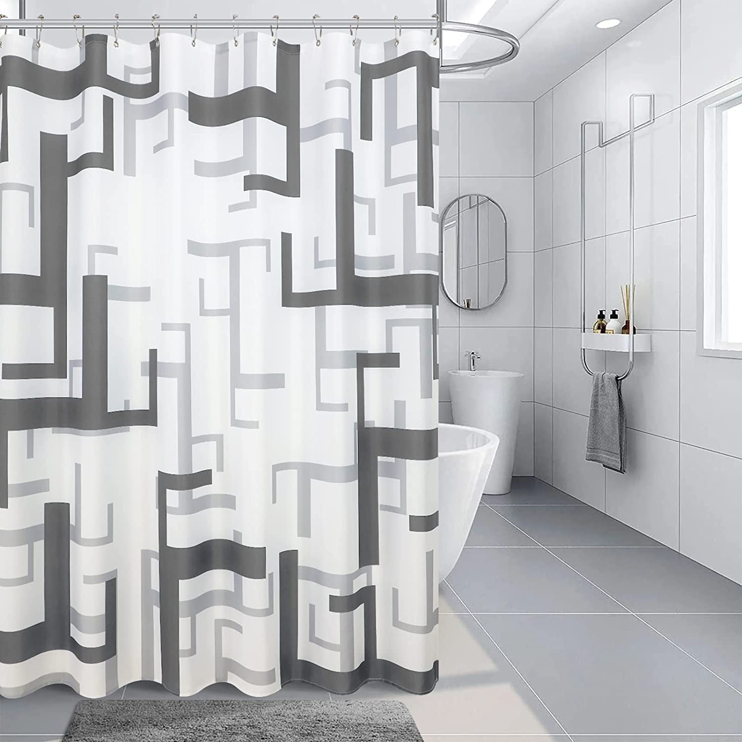 Grey Shower Curtain,Grey Shower Curtain Set,Gray and White Shower
