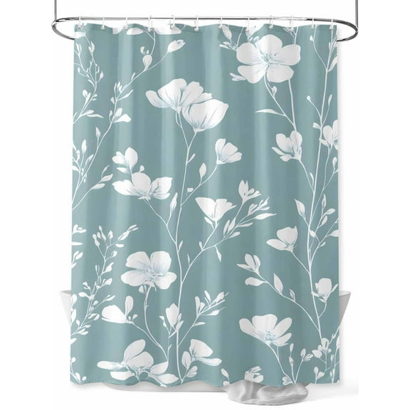 Fsddascl Spring Flowers Shower Curtain Set - 72" x 78" Washable Bathtub Curtain with 12 Hooks, Watercolor Vintage Plant Aqua Blue Leaf Waterproof Fabric Stall Shower Curtains for Bathroom/Bathtub